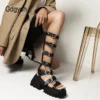 Gdgydh Belt Buckle Strap Black Platform Shoes Punk Gothic Summer Shoes Fashion Rivet Gladiator Platform Sandals Plus Size 43 - Image 2