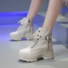 Women Ankle Boots Autumn Wedges Platform Gothic Sneakers Winter Leather Warm Plush Motorcycle Boots Woman Rivet 9CM High Heels - Image 4