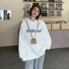 With Hat Hoodies Women Hip Hop Streetwear White Design All-match Letter Printing Sweatshirts Loose Korean Fashion Teens Outwear - Image 6