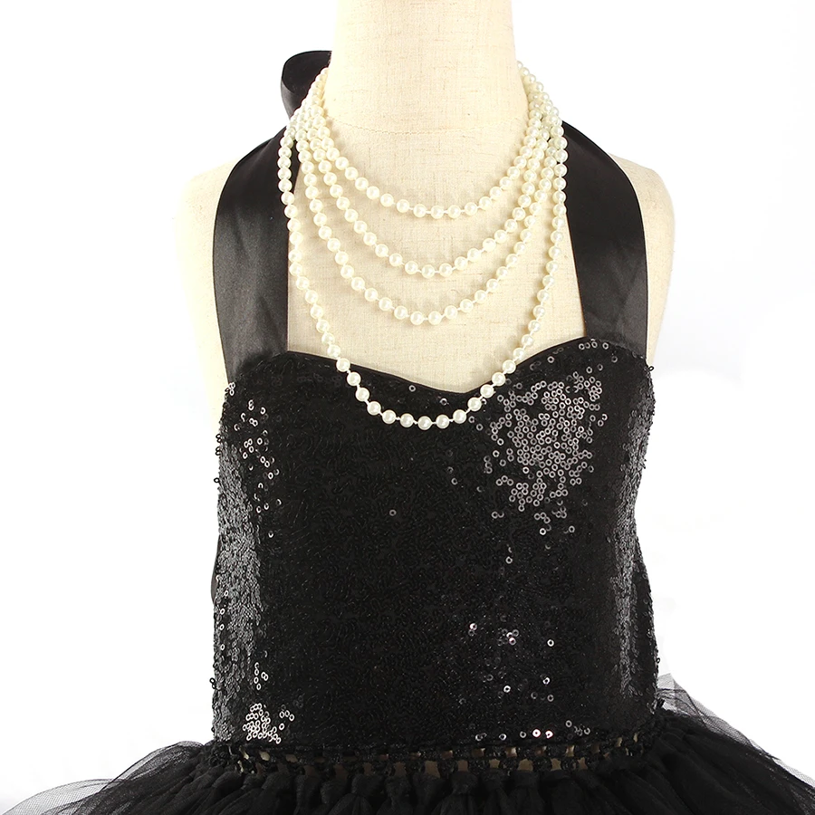 Child's Breakfast at Tiffany's Holly Golightly Costume Set Sequin Black Audrey Hepburn Tutu Dress Kids Birthday Party Prom Dress (12)