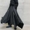 Homens fita preto escuro calças de perna larga masculino feminino japão streetwear punk gótico harem calças kimono saia - Image 5