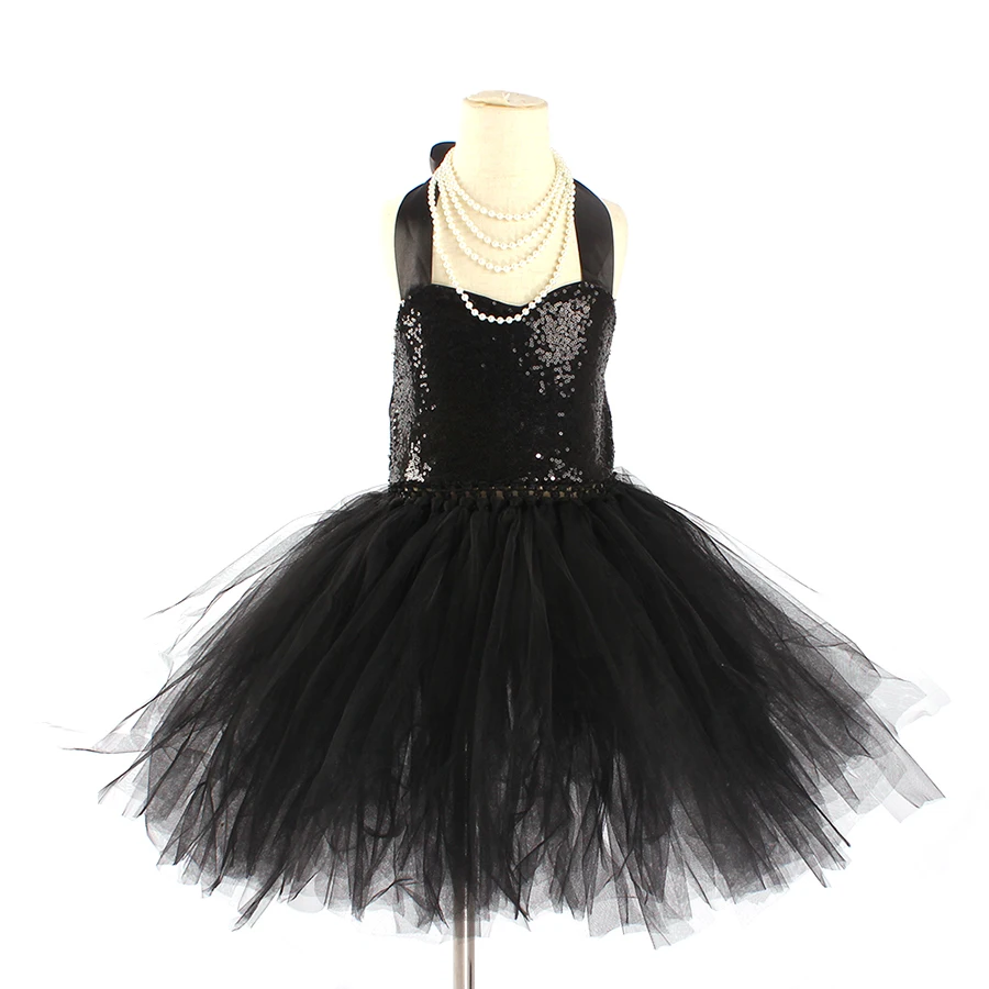 Child's Breakfast at Tiffany's Holly Golightly Costume Set Sequin Black Audrey Hepburn Tutu Dress Kids Birthday Party Prom Dress (10)