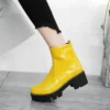 PXELENA Patent Leather Punk Combat Boots for Women Candy Color Purple Yellow Chunky Thick Heel Gothic Biker Cosplay Shoes Winter - Image 2