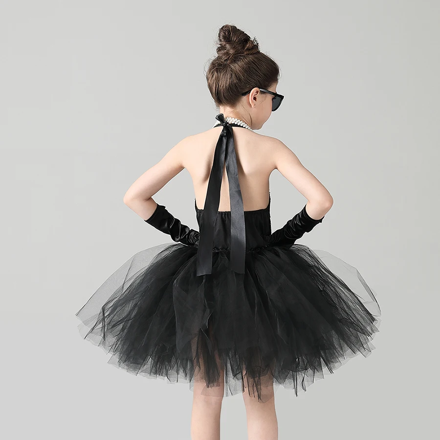 Child's Breakfast at Tiffany's Holly Golightly Costume Set Sequin Black Audrey Hepburn Tutu Dress Kids Birthday Party Prom Dress (8)
