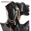 Sunspicems Indian Earring Link Headdress Jewelry One-piece Pearl Bead Chain With Metal Pendant Antique Gold Color Bohemia Bijoux - Image 3