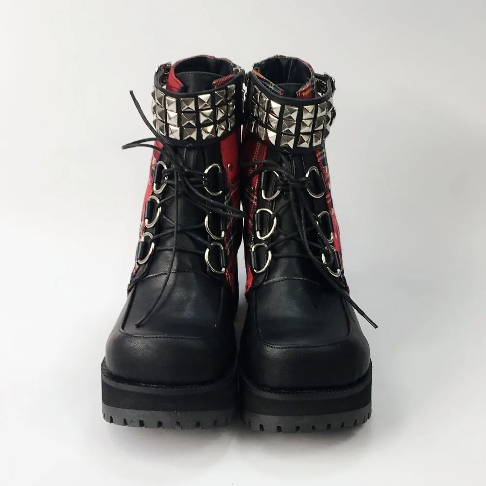 Classic-Black-Red-Plaids-Rivet-Gothic-Punk-Rock-Lace-up-Lolita-Ankle-Boots- Chunky-Heels-Thick-Platform-Women-Lolita-Cosplay-Boots- 7