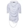 Men hip hop nightclub DJ t shirt tassel irregular design punk rock streetwear men gothic style hooded tee shirts top clothes - Image 6