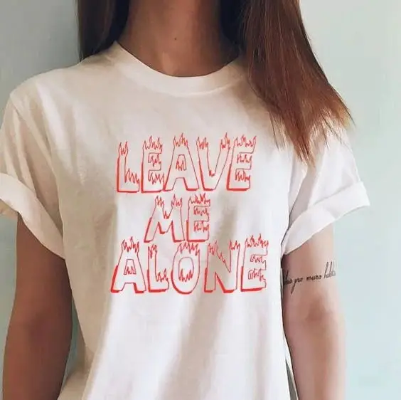 Gothic LEAVE ME ALONE art t-shirt Women aesthetic women funny Fashion quote camisetas grunge 100% Cotton unisex tee top tshirts