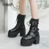 Gdgydh High Quality Japanese Harajuku Gothic Cosplay Boots Women Thick Platform Ankle Buckle Strap Lace Up Calf Boots Back Zip - Image 4