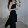 Black Spaghetti Strap Dress Goth Women Summer 2021 Elegant Sexy Party Solio Irregular Gothic Long Dress Korean Style Clothes New - Image 5