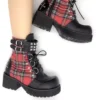 Classic Black Red Plaids Rivet Gothic Punk Rock Lace-up Lolita Ankle Boots Chunky Heels Thick Platform Punk Lolita Cosplay Boot - Image 4