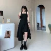 Black Spaghetti Strap Dress Goth Women Summer 2021 Elegant Sexy Party Solio Irregular Gothic Long Dress Korean Style Clothes New - Image 3