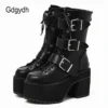 Gdgydh High Quality Japanese Harajuku Gothic Cosplay Boots Women Thick Platform Ankle Buckle Strap Lace Up Calf Boots Back Zip - Image 5