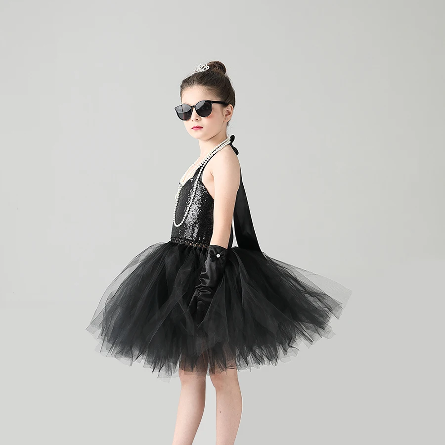 Child's Breakfast at Tiffany's Holly Golightly Costume Set Sequin Black Audrey Hepburn Tutu Dress Kids Birthday Party Prom Dress (7)