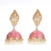 Boho Gypsy Pink Carved Indian Earrings 2020 Womens Jewelry Retro Pearl Tassel Ladies Jhumka Earrings Orecchini - Image 6