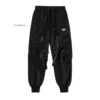 Men's Ribbon Straps Studded Techwear Jogger Punk Ankle Cargo Pants Black - Image 2