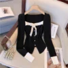 French Vintage Floral Knitted Sweater Women Outwear Long Sleeve Knitwear Y2k Top Slim Pullover Female Korean Blouse Autumn 2023 - Image 2