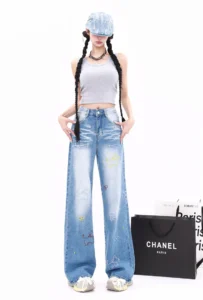 Women Blue Vintage Cartoon Embroidery Cowboy Pants 2024New models Harajuku Streetwear Sagging sensation niche High waisted jeans - Image 3