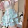 Japanese Kawaii Lolita Style Pleated Skirts Women High Waist Pink Bandage Fairy Y2k Aesthetic Skirt Cute Faldas Mujer Moda 2023 - Image 2