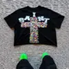 New Streetwear Men Women Harajuku Vintage Cross Graphic Print Oversized T Shirt Goth Casual Cotton Drop Sleeve Short Sleeve Tops