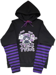 Harajuku Anime Hoodies Alt Kawaii Girls Fake Two Piece Top Striped Long Sleeve Y2k Pullover BF Korean Japanese Sweatshirt Teens - Image 6