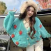 Autumn Winter Strawberry Knitting Women Cardigan Y2K Fashion Loose Long Sleeve Thicken Warm Sweater Korean Chic Preppy Sweater - Image 6