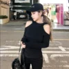 Harajuku Crop Tops Fashion Hooded Casual Tshirts Women Clothing Long Sleeve Gothic Tees Korean Off Shoulder Sexy Y2k T Shirt - Image 4