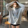 Women's Casual O-Neck Long Sleeve Hoodies, Letter Print, Hip Hop Hooded, Funny Korean Style Tops, Female Streetwear, Oversized - Image 3