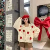 Autumn Winter Strawberry Knitting Women Cardigan Y2K Fashion Loose Long Sleeve Thicken Warm Sweater Korean Chic Preppy Sweater - Image 2