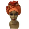 New African Auto Gele Headtie With Flowers Nigerian Wedding Muslim Turban Cap Arab India Hat Female Head Wraps Turbante Mujer - Image 4