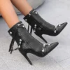 Brand Women Pointed Toe Metallic Rivets Studs Punk Stiletto Shoes Gold Silver Snake Pattern Gothic Ankle Booties Side Zipper 43 - Image 6