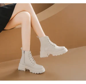 Ankle Boots Women Fashion Autumn Casual Female White Chelsea Booties Punk Gothic Shoes Platform Short Leather Combat Boots - Image 5