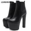 New Autumn Winter Platform High Heels Ankle Women Boots Black PU Leather Round Toe Zipper Female Shoes Gothic Luxury Sexy Black - Image 5