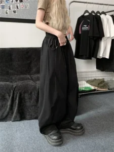 HOUZHOU Baggy Cargo Pants Women Summer Y2k Streetwear Vintage Drawstring Loose Sweatpants Casual Wide Leg Pants Hip Hop Trousers - Image 2