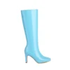 Trend Bright Sky Blue Yellow Patent Leather Gothic Women Shoes Winter Thick High Heels Plus Size 34-48 Knee-high Ladies Boots - Image 6