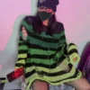 New Purple Striped Gothic Sweaters Women Ripped Holes Loose Knitted Pullover Frayed Fairy Grunge Jumpers Emo Streetwear Lolita - Image 4