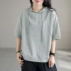 Oversized T Shirt Women Summer Hooded Half Sleeve T-shirt Korean Style Loose Tops 98% Cotton Fashion Design Solid Tshirt Y2k Top - Image 4