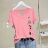 100% Cotton T-shirts Women Exposed Collarbone Desgin Short Sleeve Tops 2023 Summer Trend Thin T Shirt Korean V-neck Tshirt Y2k - Image 5