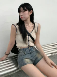 HOUZHOU Vintage Mini Denim Shorts Y2k Women High Waist Short Jeans Korean Streetwear Female Gyaru Fashion Skinny Summer Retro - Image 5