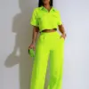 CM.YAYA Women Set Pockets Short Sleeve Tops + Wide Leg Pant Suits 2024 Summer 2 Two Pcs Sets Cargo Tracksuits Street Outfits