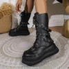 Punk Gothic Women Boots 2023 Autumn Winter Platform Heightened Lace Up Short Boots Black 6cm Chunky Heel Knight Botas Goth Shoes - Image 3