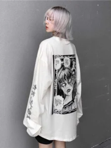 Cartoon Horror Graphic Women T-Shirt Spring and Autumn Gothic Print Oversized Punk T Shirt Top Harajuku Streetwear Korean Tee - Image 3