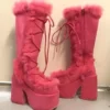 Platform Furry winter Boots for women mid-calf boots Plush warm ladies Gothic boots 2023 Halloween Cosplay female Heel shoes 46 - Image 6