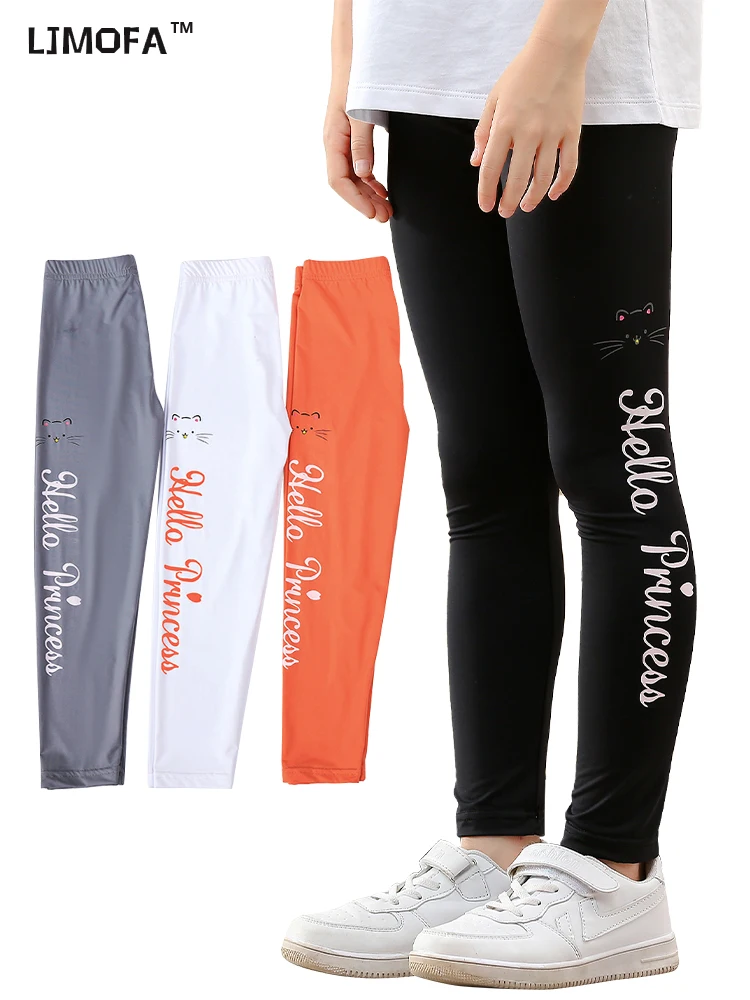 LJMOFA Girls' Leggings Skinny Leggings for Kids Solid Color Casual Girl Pencil Trousers Children Yoga Cycling Sports Pants