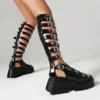 Punk Gothic Knee High Gladiator Sandals Women Shoes Zipper Hollow Rock Style Thick Platform Buckle Strap Roman Wedges Size 35-43 - Image 3