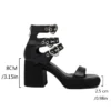 Summer Gladiator Sandals Women Open Toe Metal Buckle Punk Streetwear Square Heels Chunky Gothic Platform Ankle Strap Black Shoes - Image 6