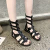 Women's Sandals Shoes 2023 Trend for Woman Gothic Flats Black Gladiator Casual Summers Elegant Sneakers Ankle Boots Hollow-out - Image 3