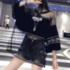 Mesh Patchwork Women T Shirts Summer Korean Sexy Hollow Out Letter Print Tops Y2K Hip Hop Streetwear Female Loose Tees New - Image 5