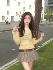 Y2k Aesthetics Yellow T-shirt Long Sleeve 2000s Tee Shirt Grunge Korean Style Tshirt Fairy E-girl Streetwear Free Shippnig - Image 3