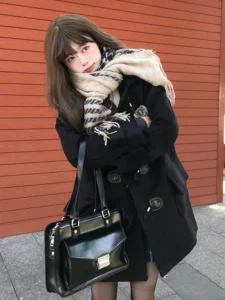 KOSAHIKI JK Girl Students Korean Fashion Jackets Women Horn Buckle Wool Blends Coats 2024 Autumn New Hoody Mid Long Jacket Y2k - Image 6